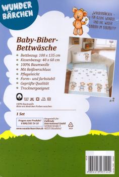 Baby Bettwäsche Biber - Bärchen - hellblau - 100 x 135cm + 40 x 60cm - Baumwolle